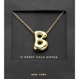 Gold "B" Bubble Monogram Pendant Chain Necklace Initial Charm 3D Casual